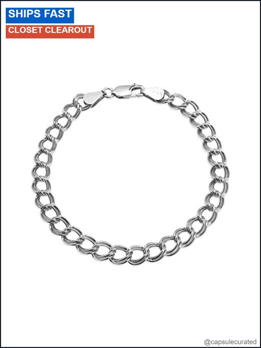 925 Sterling Silver 6mm Double Link Chain Bracelet for Charms Italian